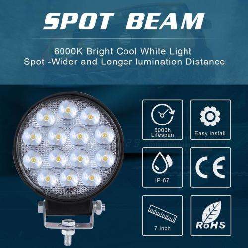 48W Round SUV Spotlight Waterproof 14 LED Spot Work Light Off-road Truck Fog Lamp