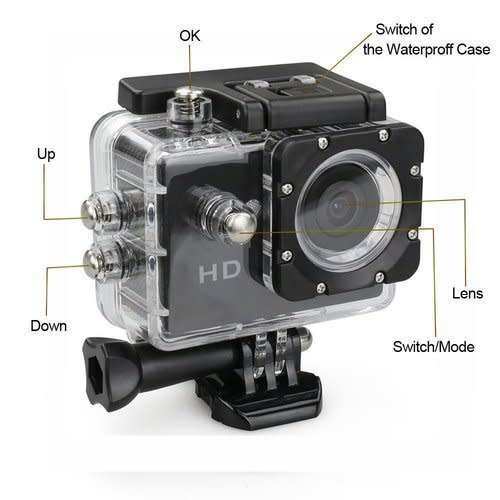 Sports Cam Action Camera HD 1080P 12MP Waterproof