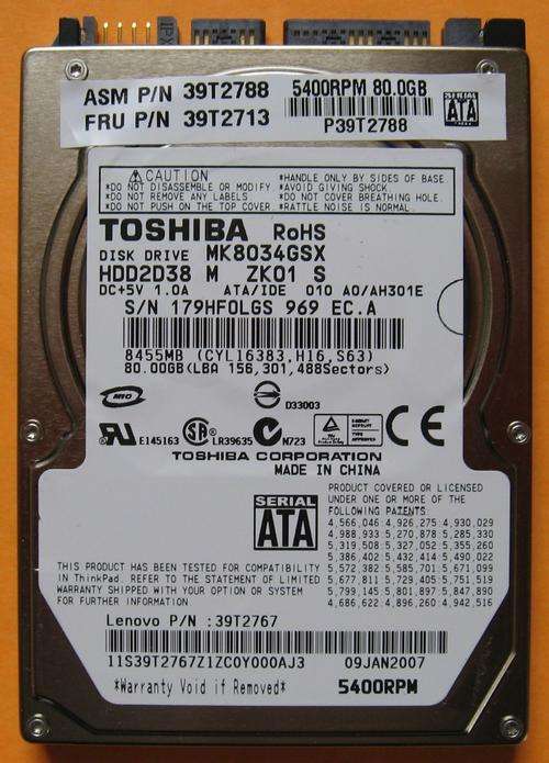 TOSHIBA MQ01ABD100 Toshiba HDD 2.5" SATA 5400RPM 80gb Laptop Hard Drive