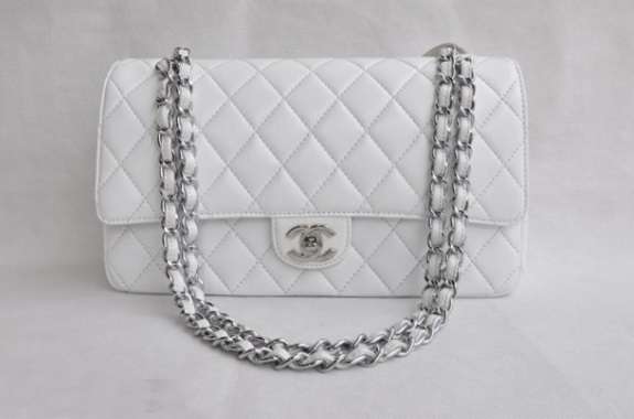 Chanel Handbag White Quilted Lambskin Leather