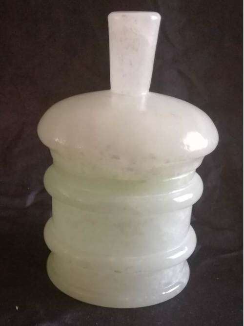 Green alabaster trinket jar with lid/candle holder