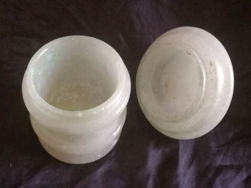 Green alabaster trinket jar with lid/candle holder