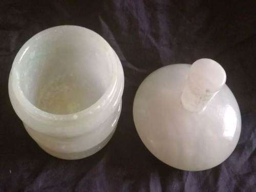 Green alabaster trinket jar with lid/candle holder