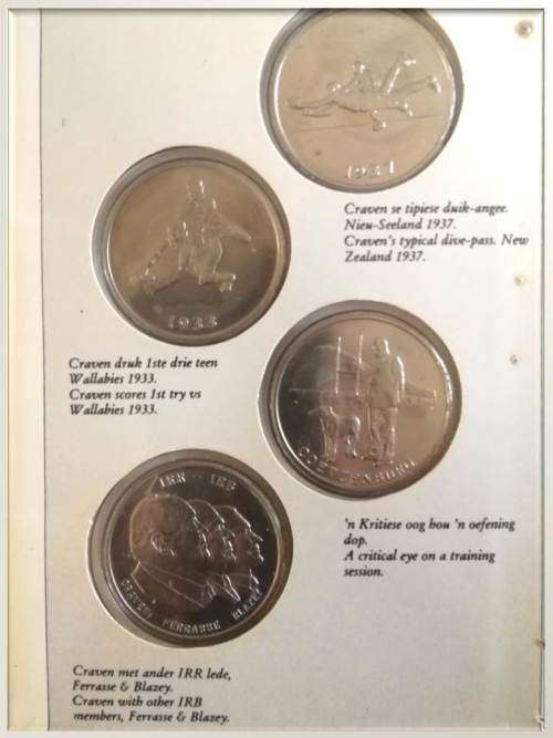 Set of 4 Danie Craven stainless steel commemorative medallions