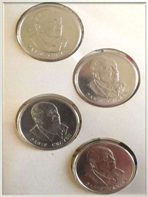 Set of 4 Danie Craven stainless steel commemorative medallions