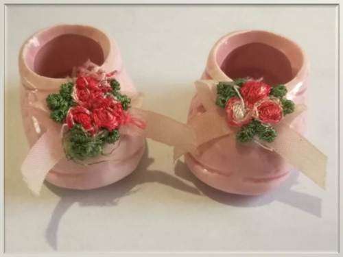 Miniature Pink Porcelain Shoes with Flower Laces