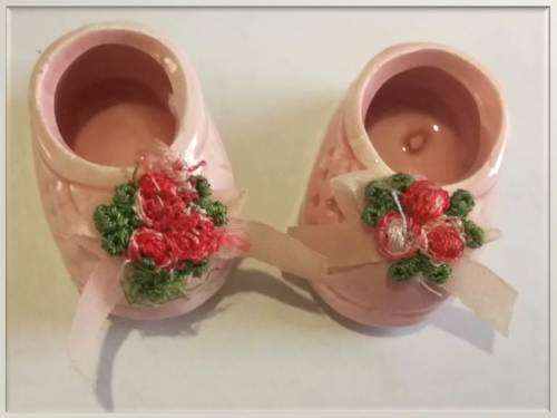 Miniature Pink Porcelain Shoes with Flower Laces