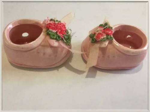 Miniature Pink Porcelain Shoes with Flower Laces