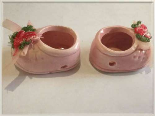 Miniature Pink Porcelain Shoes with Flower Laces