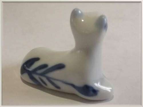 Miniature vintage Delft style porcelain cow