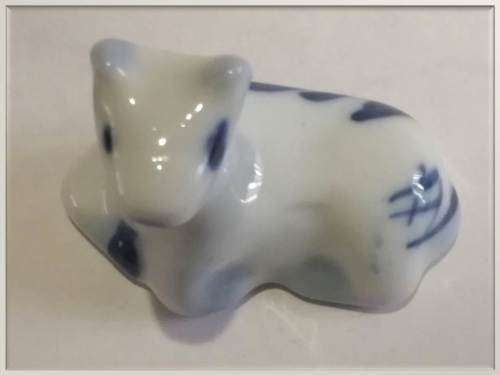Miniature vintage Delft style porcelain cow
