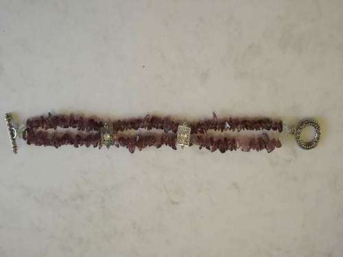 Purple crystal/beads with 2 silver squares & faux diamante