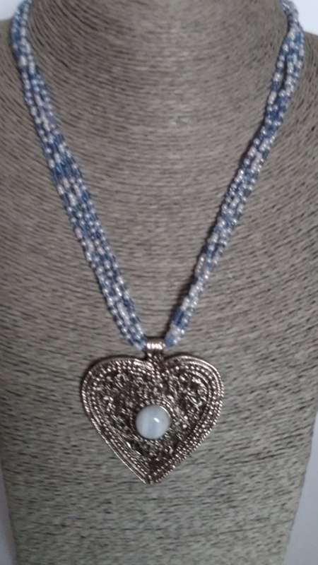 Violet/Blue beaded heart necklace