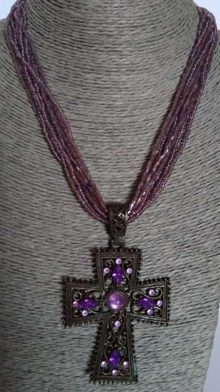 Purple cross necklace