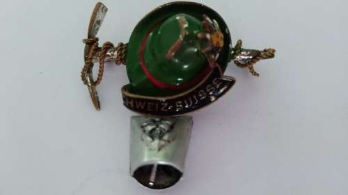 Vintage Schweiz - Suisse -  pick, hood and hanging bell brooch