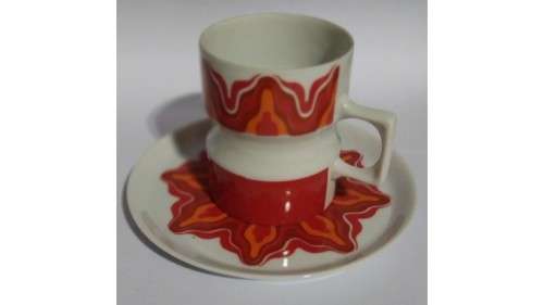 Schwarzenhammer Porzellan -  Red Demitasse Cup and Saucer #13 -  Tall