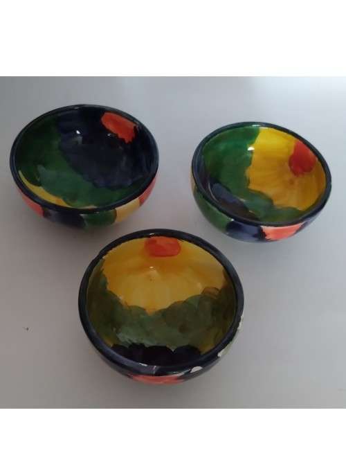 3 Small Colourful Pottery Bowls