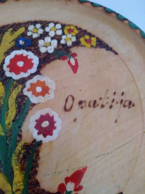 1950`s 7 Piece - Opatija Large Wooden Hand Painted Plate with 6 small Hand Painted `coasters`