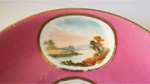 Set of 5 - pink Saucers with 3 seascapes and stone ruins -  #1449
