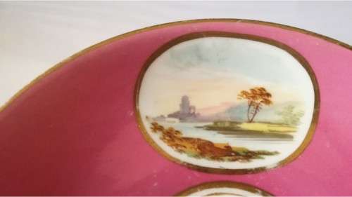 Set of 5 - pink Saucers with 3 seascapes and stone ruins -  #1449