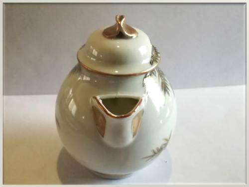 Set of 2 pieces - Japanese palm themed gilt sugar pot + tea pot