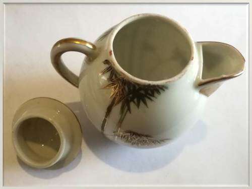Set of 2 pieces - Japanese palm themed gilt sugar pot + tea pot