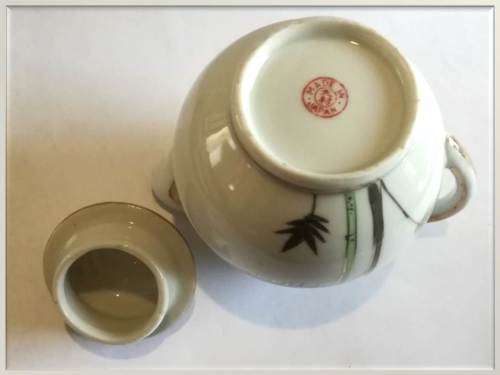 Set of 2 pieces - Japanese palm themed gilt sugar pot + tea pot