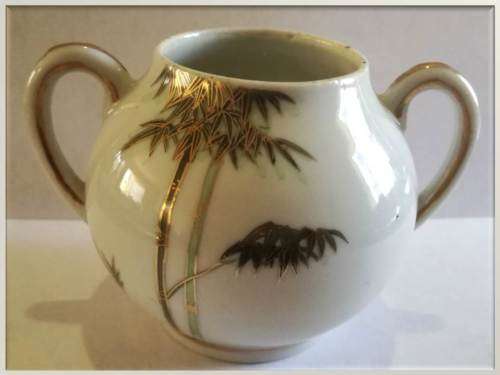 Set of 2 pieces - Japanese palm themed gilt sugar pot + tea pot