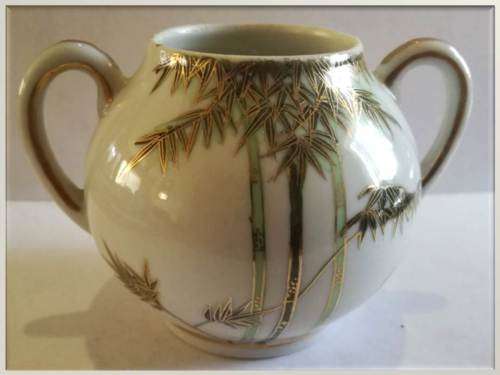 Set of 2 pieces - Japanese palm themed gilt sugar pot + tea pot