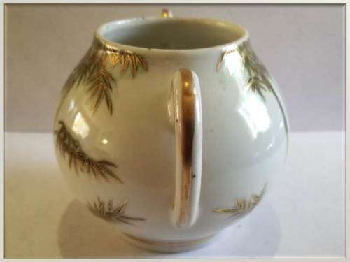 Set of 2 pieces - Japanese palm themed gilt sugar pot + tea pot