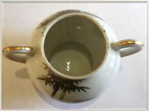 Set of 2 pieces - Japanese palm themed gilt sugar pot + tea pot