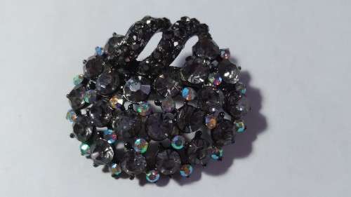 Multi crystal/glass +  black pewter brooch