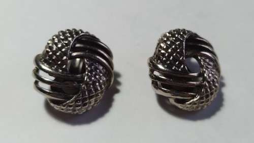 Clip on silver tone button earrings