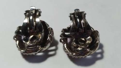 Clip on silver tone button earrings