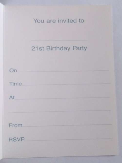 21st invitation  card + envelope 16cm x 10.5cm
