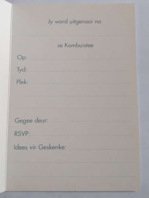 Kombuistee uitnodiging  +  kaart  16cm x 10.5cm