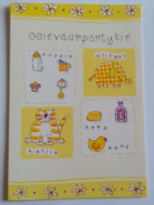 Ooievaarspartytjie uitnodigings +  koevert