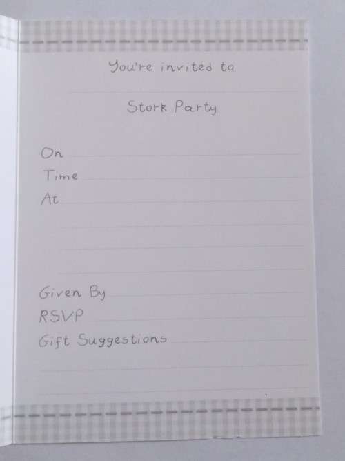 Stork party invitation  card + envelope : 16cm x 10.5cm
