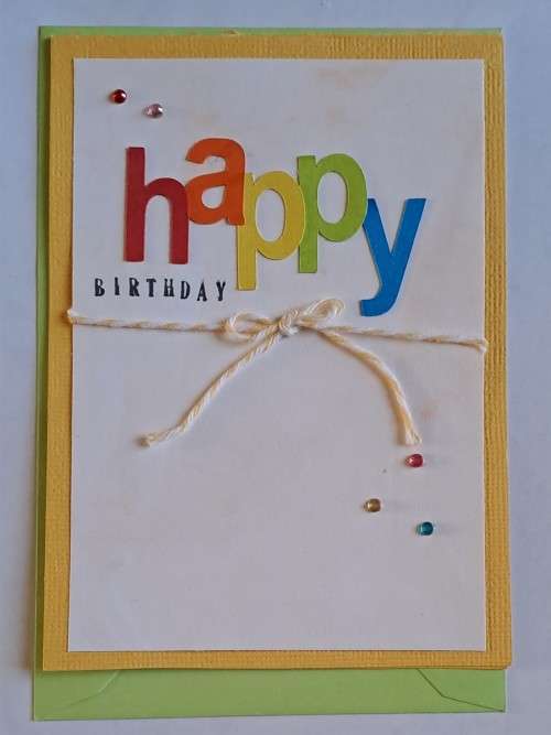 Handmade `happy birthday`  card + envelope  14m x 10cm