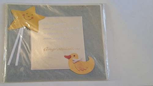 'Congratulations baby` card + envelope  15cm x 15cm