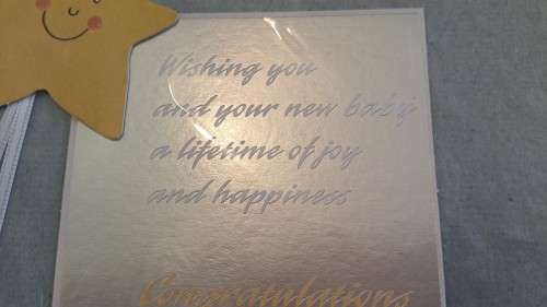 'Congratulations baby` card + envelope  15cm x 15cm