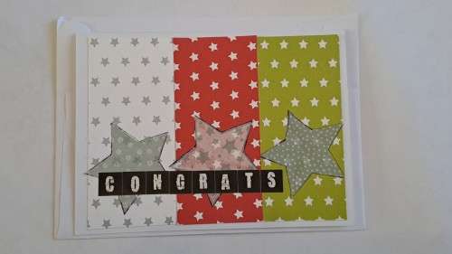 Handmade `congratulations`  card + envelope 14.5m x 10.5cm