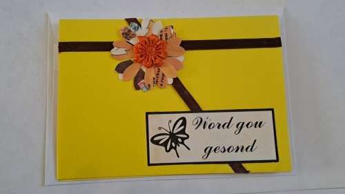 Handmade `Word gou gesond` kaart +  koevert