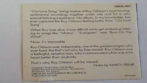 CD  Roy Orbison -  Our love song  -  1991