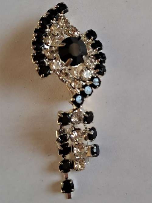 Classic black & silver crystal brooch