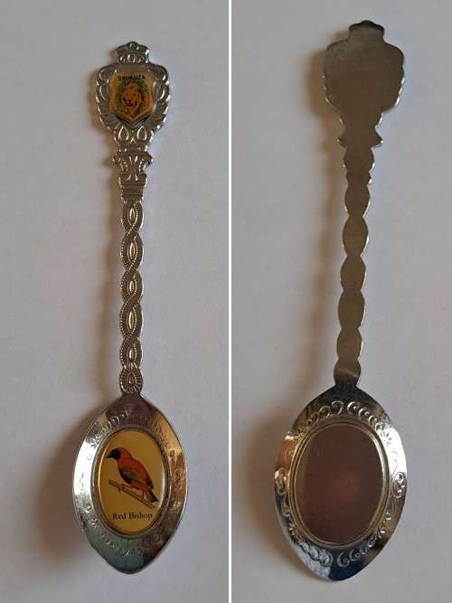 Vintage souvenir spoon -Skukuza -  red bishop