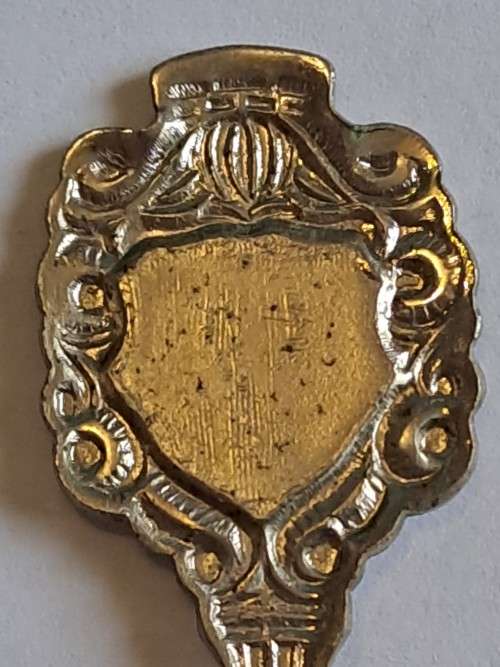 Vintage souvenir spoon - Blank plaque/dolphin picture