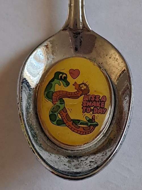Vintage souvenir spoon -Blank plaque -  Kiss a Snake Today