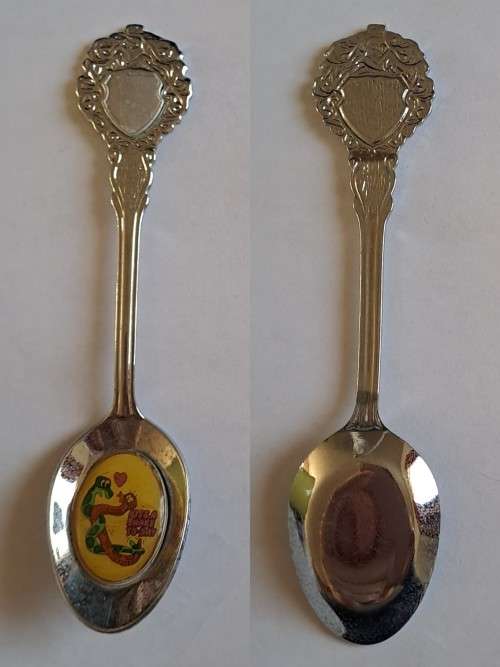 Vintage souvenir spoon -Blank plaque -  Kiss a Snake Today