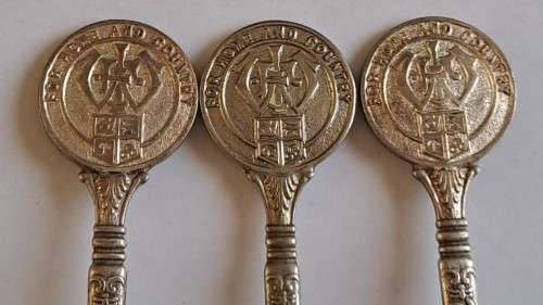 WW1 Propaganda effort vintage souvenir spoon - Set of 3 x spoons - ` For home and country`